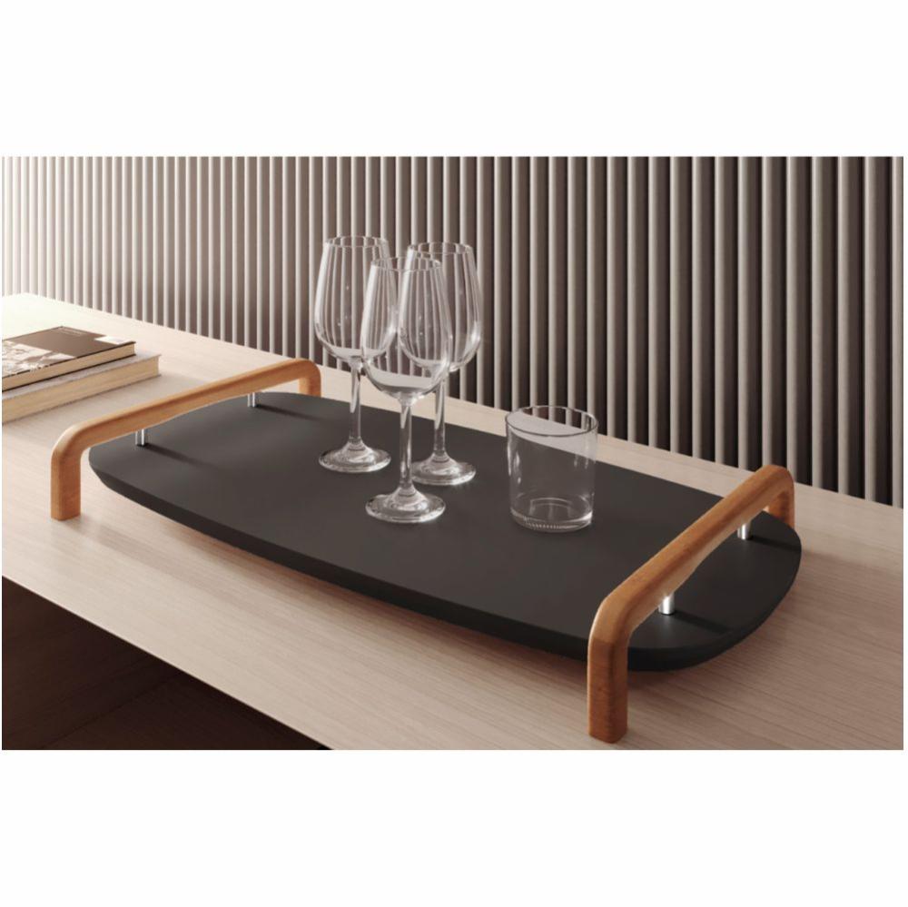 Bandeja Barcelona Decorativa Preto com Detalhes em Metal Bronze