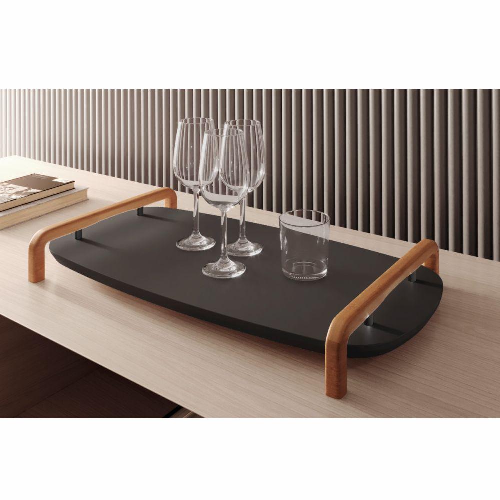 Bandeja Barcelona Decorativa Preto com Detalhes em Metal Cobre
