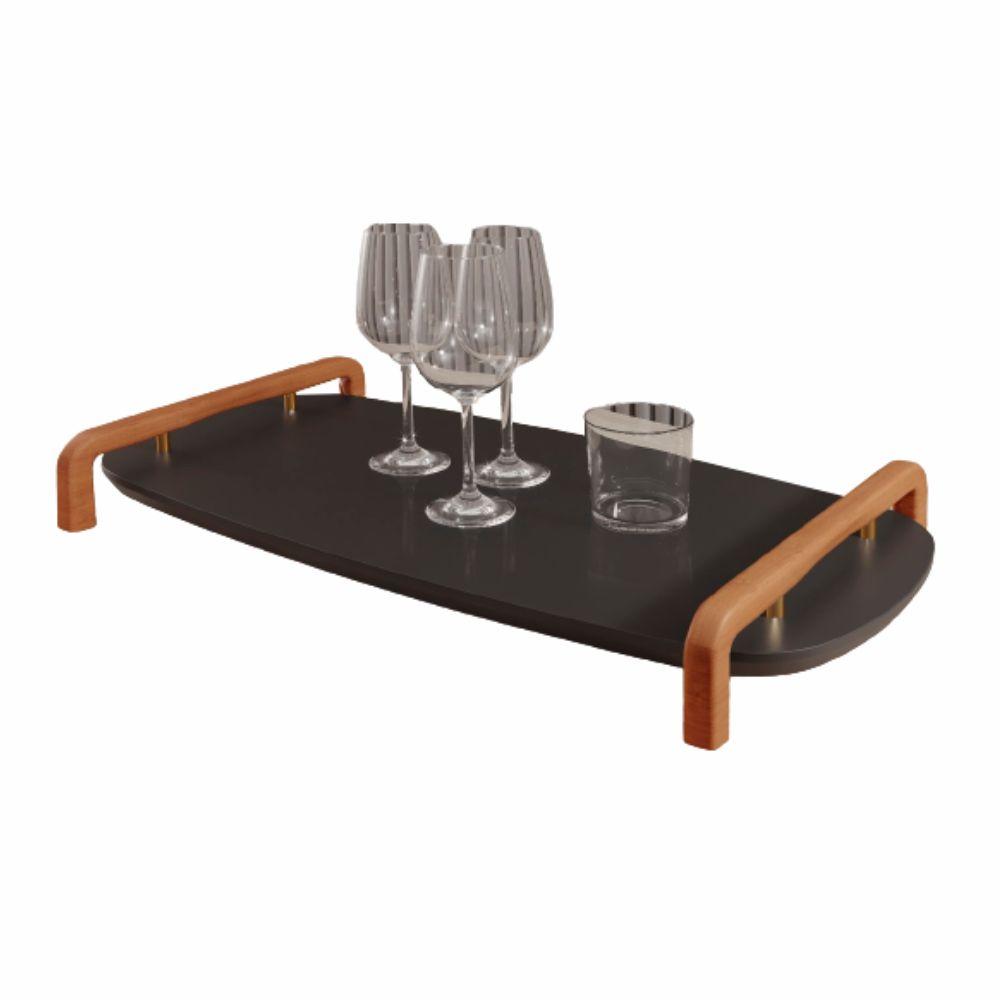 Bandeja Barcelona Decorativa Preto com Detalhes em Metal Dourado