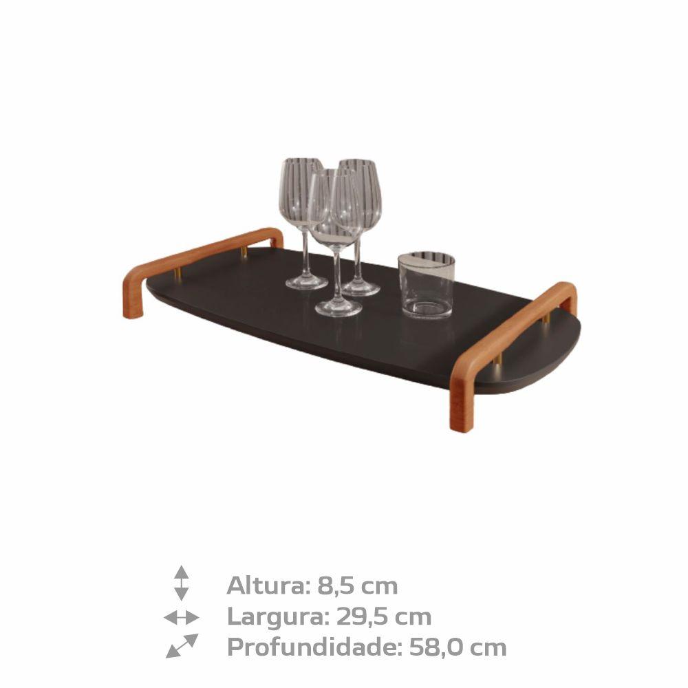 Bandeja Barcelona Decorativa Preto com Detalhes em Metal Dourado