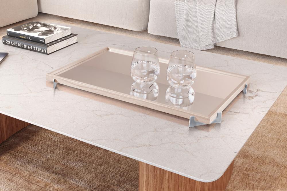 Bandeja Espelhada Gala MDF Laminado Ártico Pés em Metal Cromado