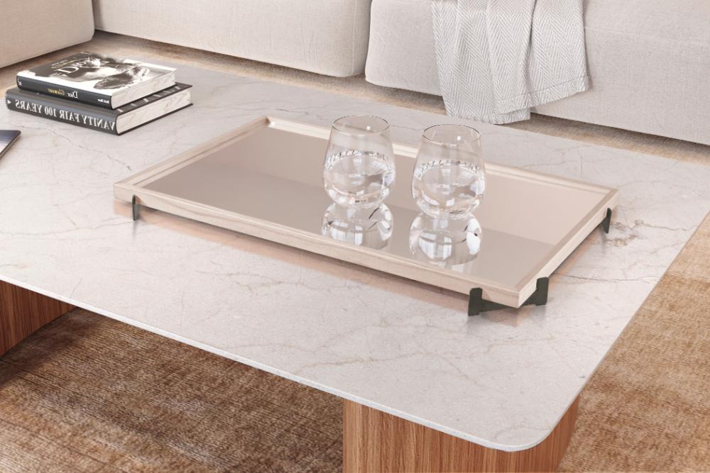 Bandeja Espelhada Gala MDF Laminado Ártico Pés em Metal Grafite