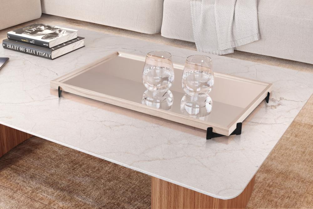 Bandeja Espelhada Gala MDF Laminado Ártico Pés em Metal Preto