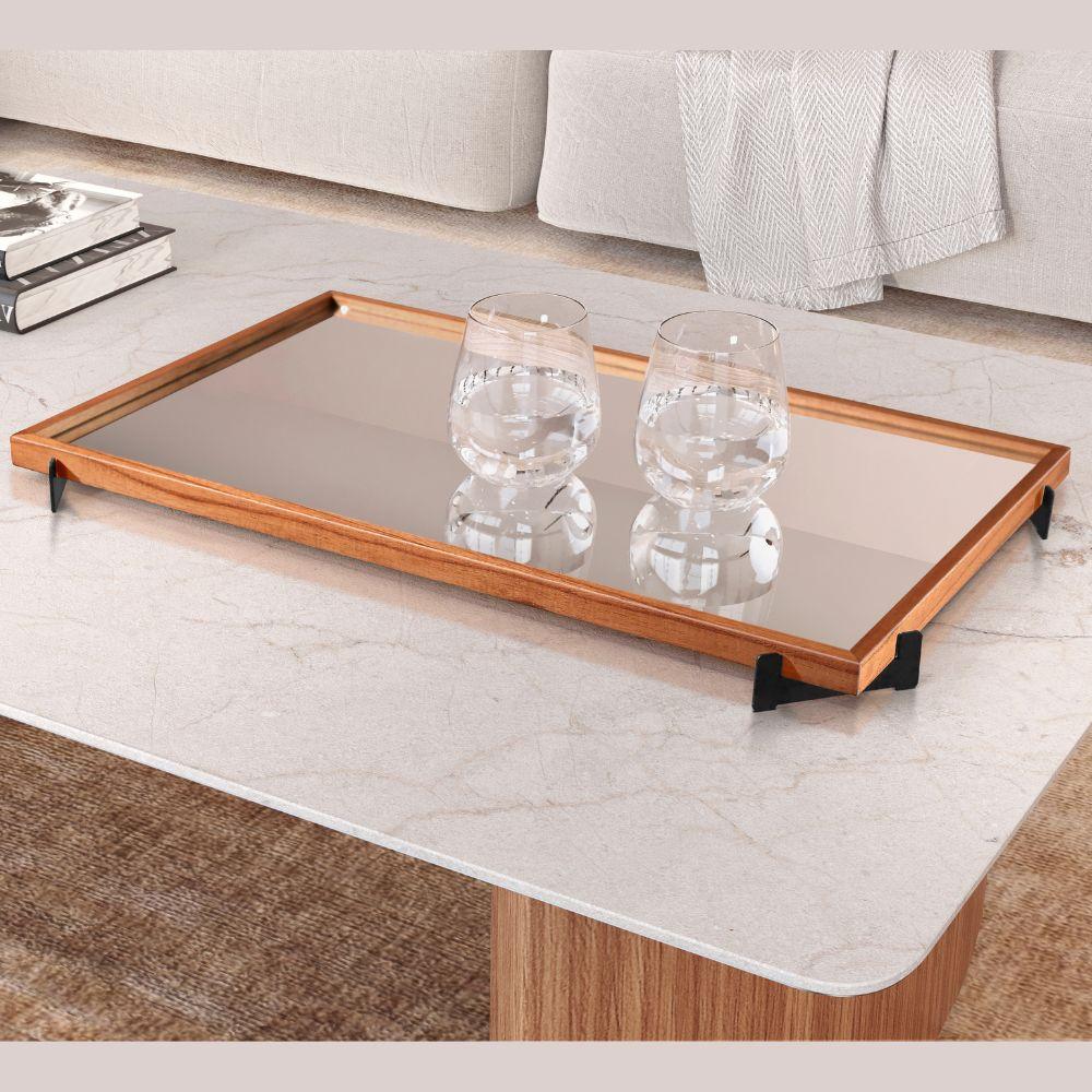 Bandeja Espelhada Gala MDF Laminado Castanho Pés em Metal Preto