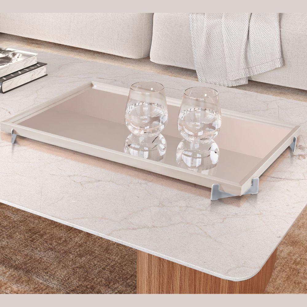 Bandeja Espelhada Gala MDF Laqueado Off White Pés Metal Cromado