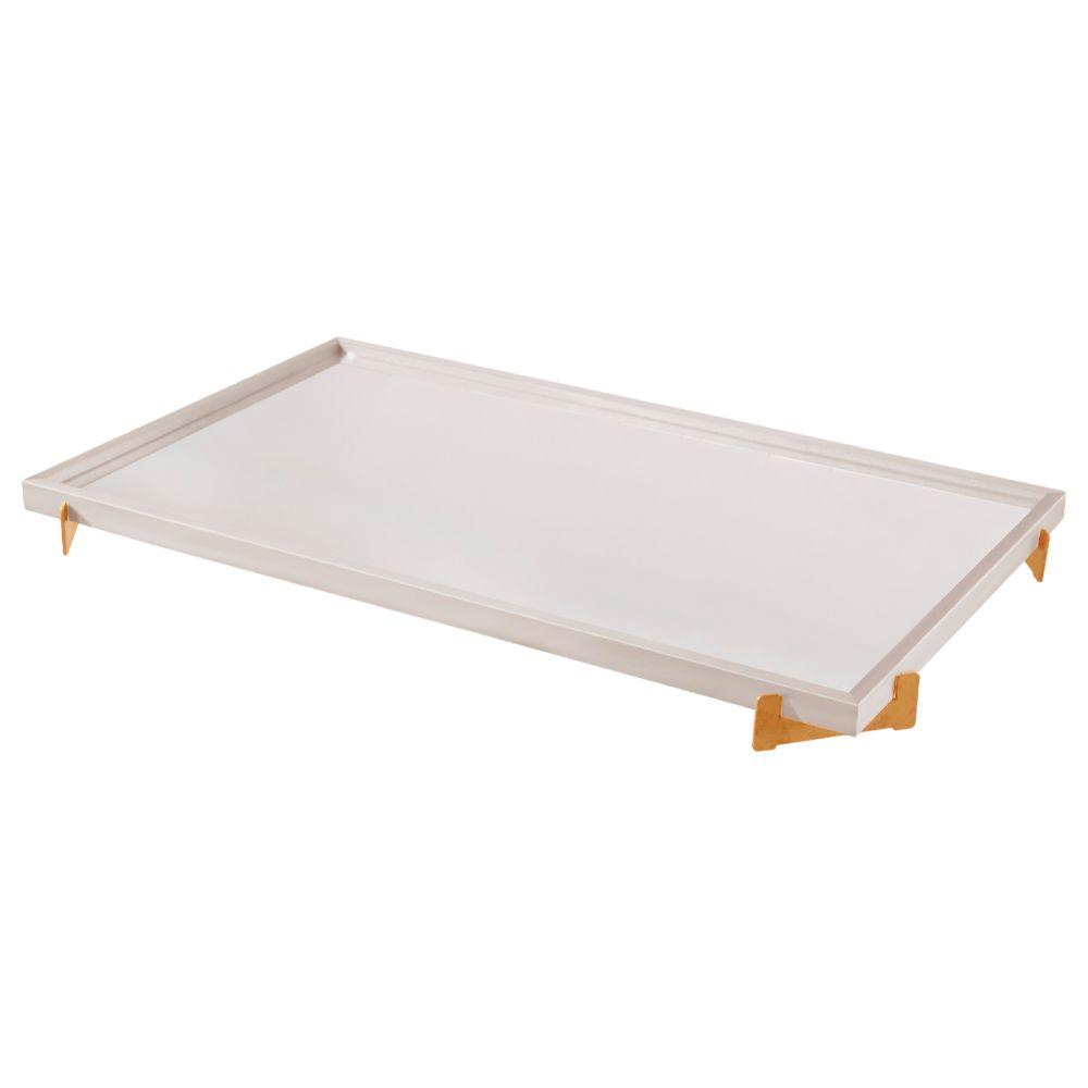 Bandeja Espelhada Gala MDF Laqueado Off White Pés em Metal Ouro