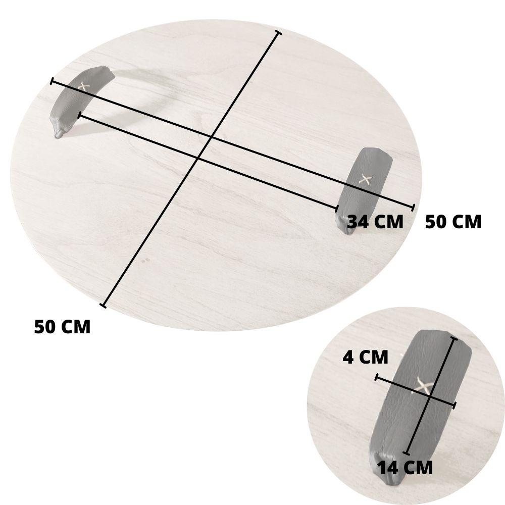 Bandeja Redonda Maré MDF Laminado Ártico com Alça em Couro Preto