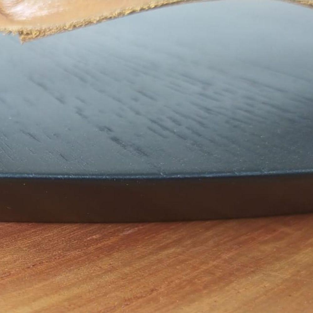 Bandeja Redonda Maré MDF Laminado Ébano com Alça em Couro Marrom