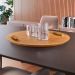 Bandeja Redonda Maré MDF Laminado Castanho com Alça em Couro Marrom