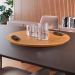 Bandeja Redonda Maré MDF Laminado Castanho com Alça em Couro Preto