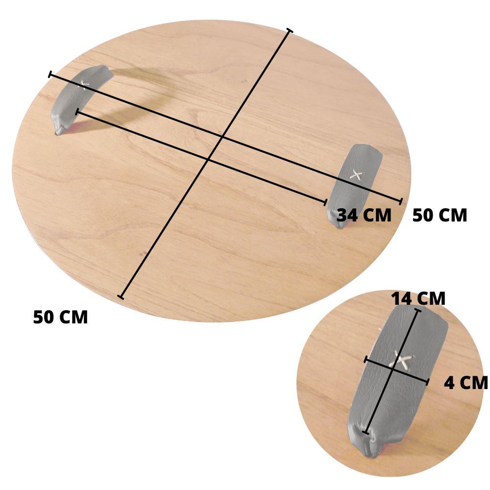Bandeja Redonda Maré MDF Laminado Castanho com Alça em Couro Preto
