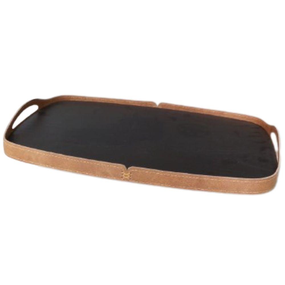 Bandeja Vale Decorativa MDF Laminado Ébano Couro Marrom