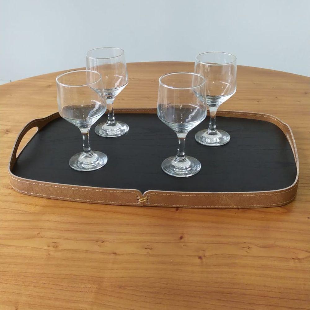 Bandeja Vale Decorativa MDF Laminado Ébano Couro Marrom