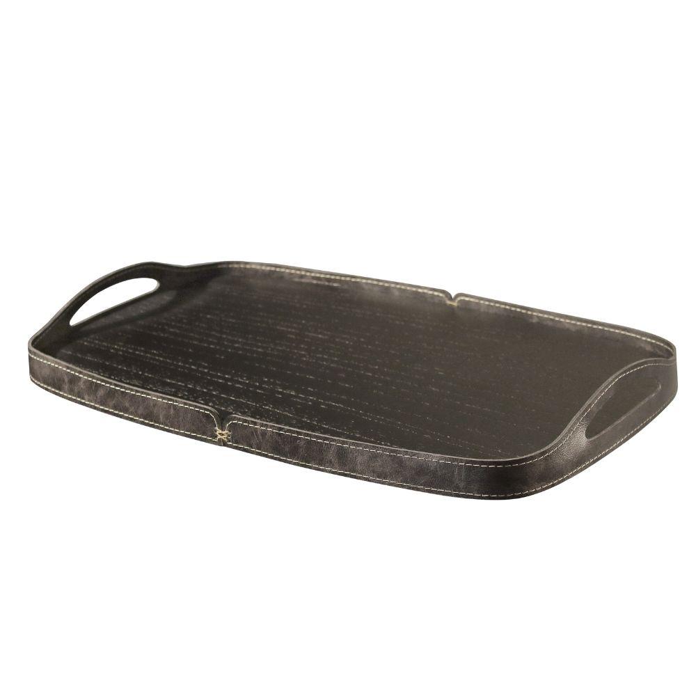 Bandeja Vale Decorativa MDF Laminado Ébano Couro Preto