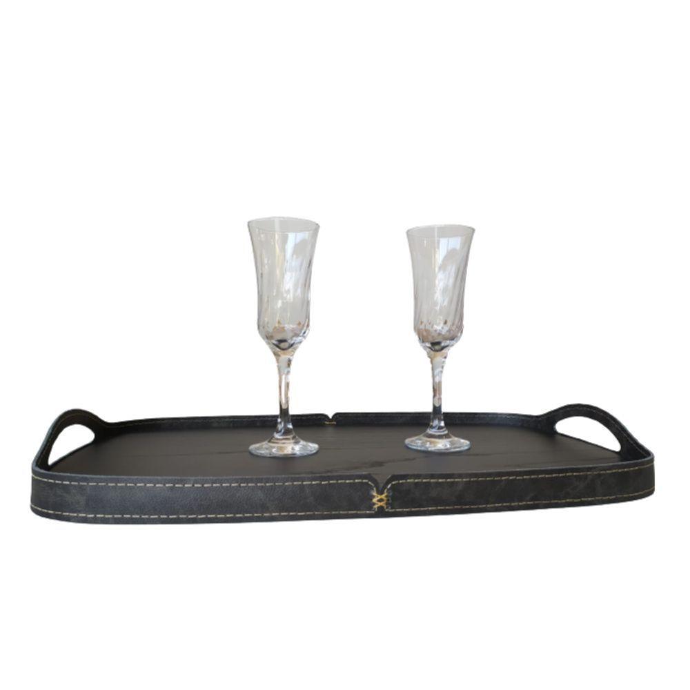 Bandeja Vale Decorativa MDF Laminado Ébano Couro Preto