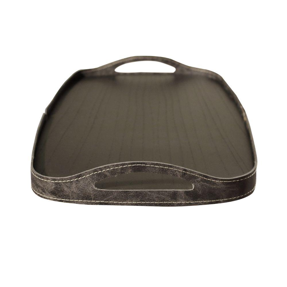 Bandeja Vale Decorativa MDF Laminado Ébano Couro Preto
