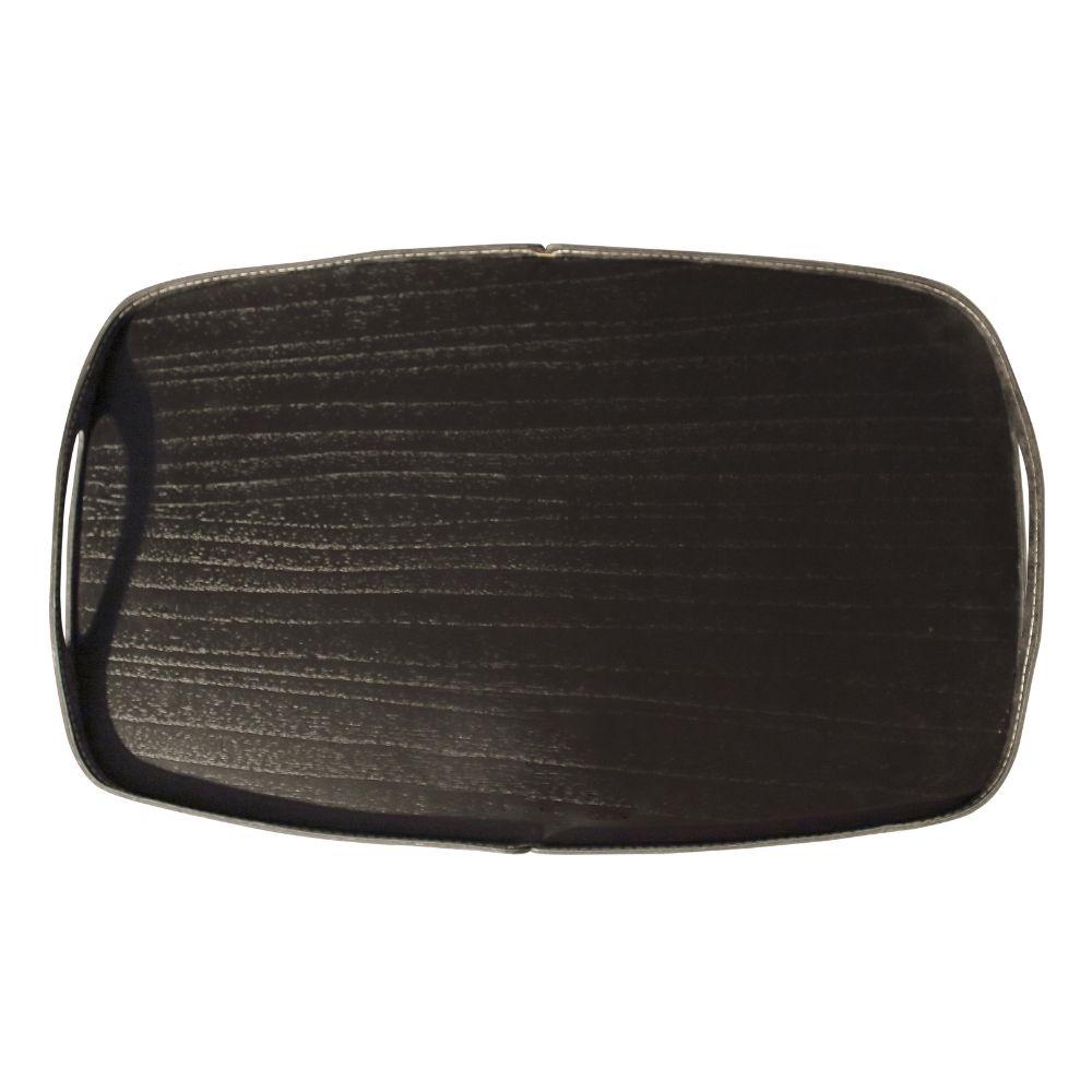 Bandeja Vale Decorativa MDF Laminado Ébano Couro Preto