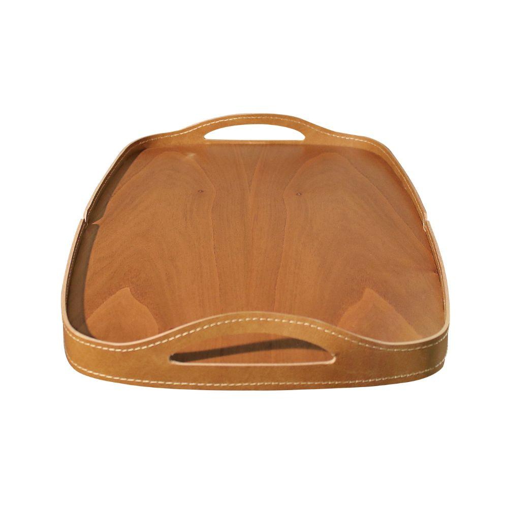 Bandeja Vale Decorativa MDF Laminado Castanho Couro Marrom