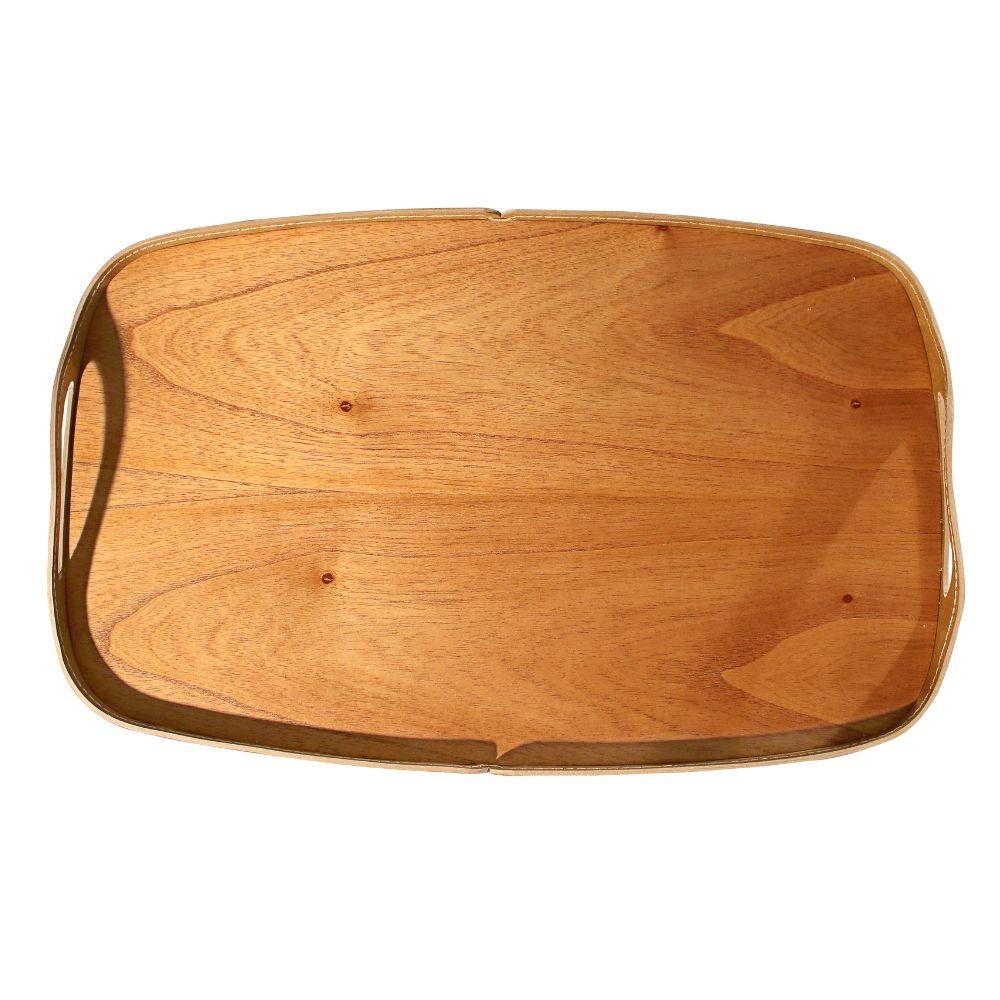 Bandeja Vale Decorativa MDF Laminado Castanho Couro Marrom