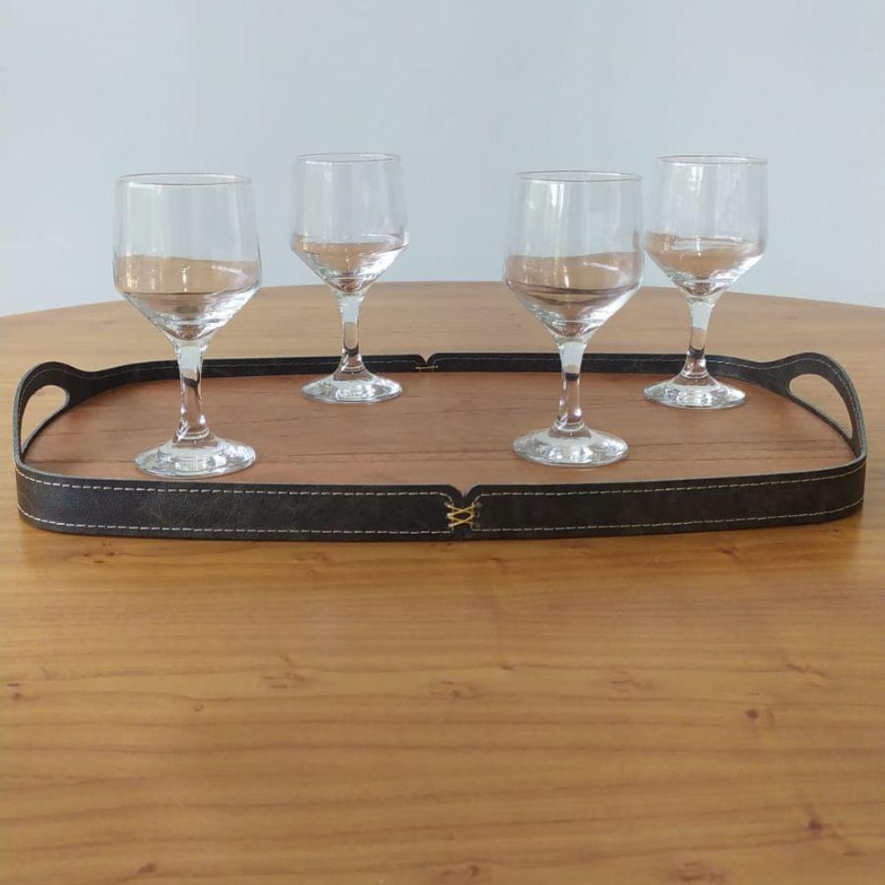 Bandeja Vale Decorativa MDF Laminado Castanho Couro Preto