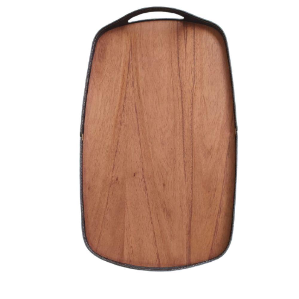 Bandeja Vale Decorativa MDF Laminado Castanho Couro Preto
