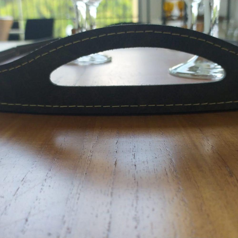 Bandeja Vale Decorativa MDF Laminado Castanho Couro Preto