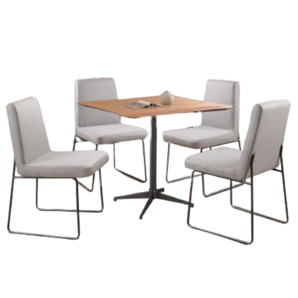 Conjunto Sala de Jantar Copa Castanho com 4 Cadeiras Neat Linho Cinza Base Grafite