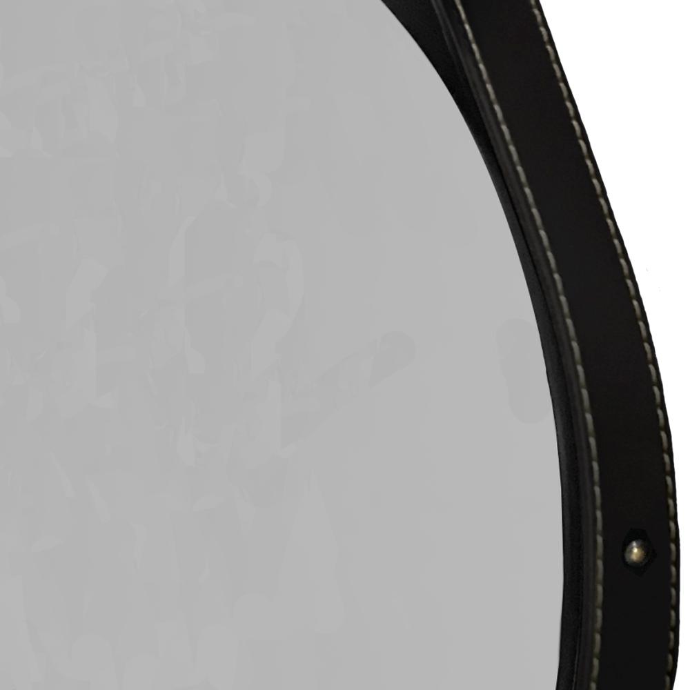 Espelho Fine Decorativo Redondo com Moldura em Couro 55 cm Cor:Preto