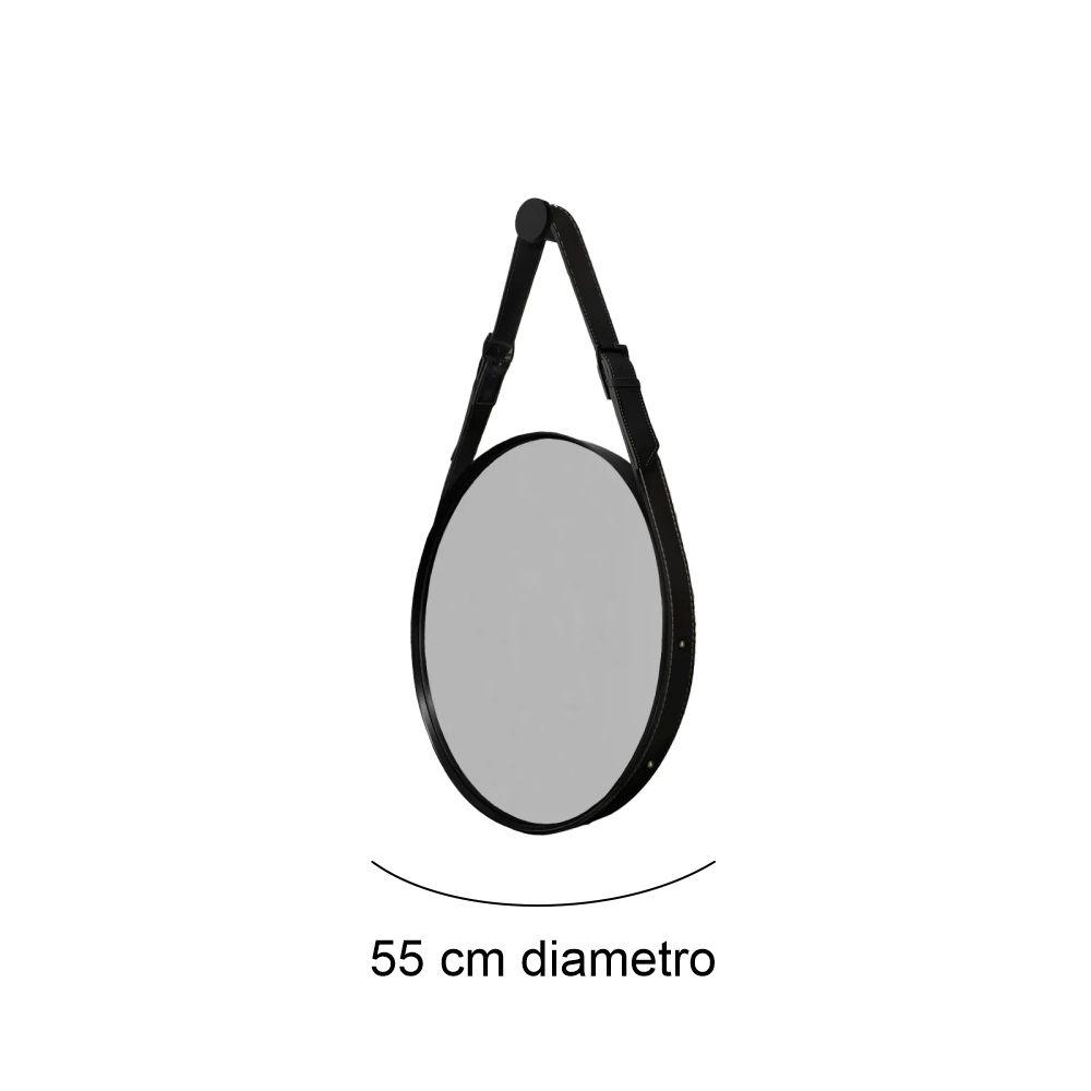 Espelho Fine Decorativo Redondo com Moldura em Couro 55 cm Cor:Preto