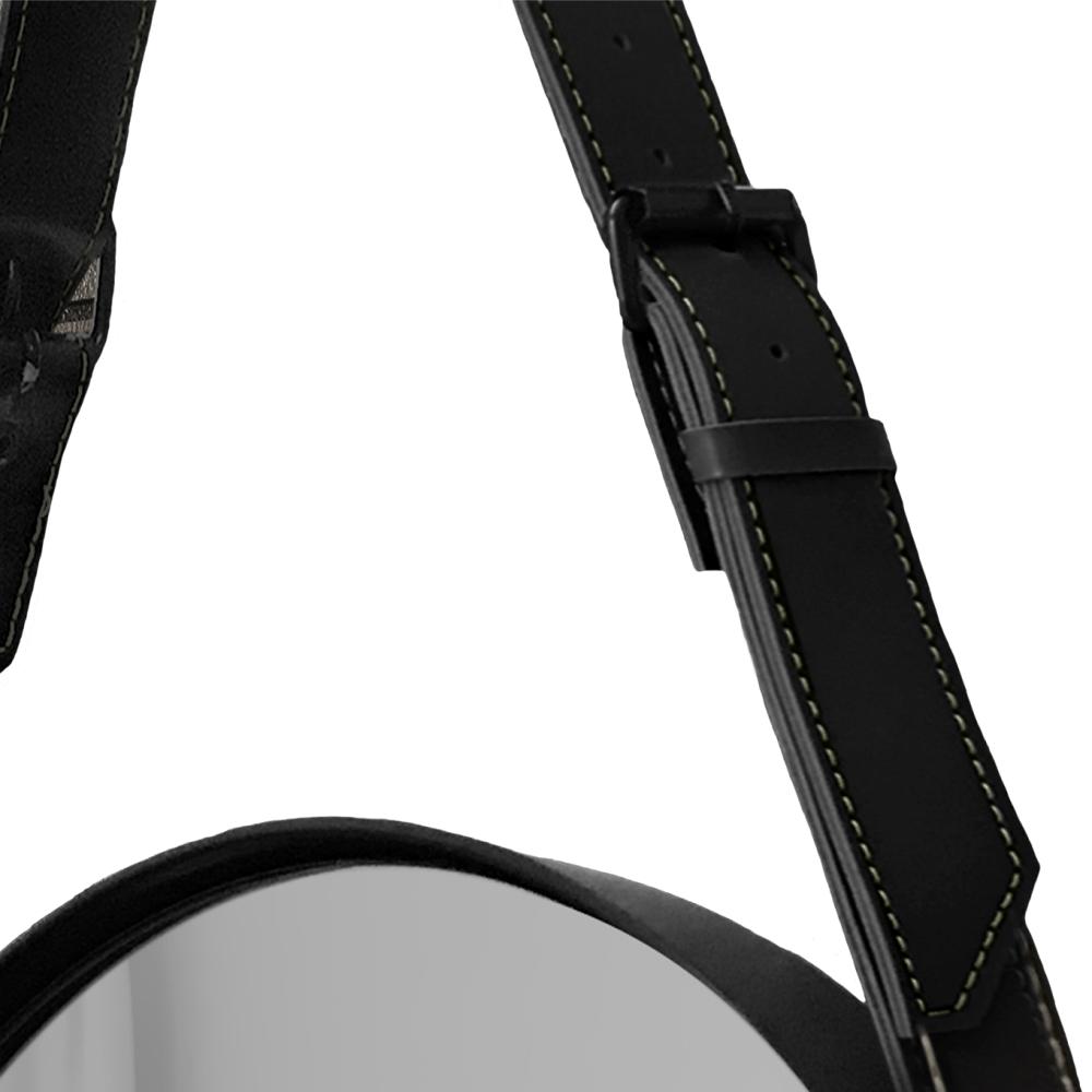 Espelho Fine Decorativo Redondo com Moldura em Couro 55 cm Cor:Preto