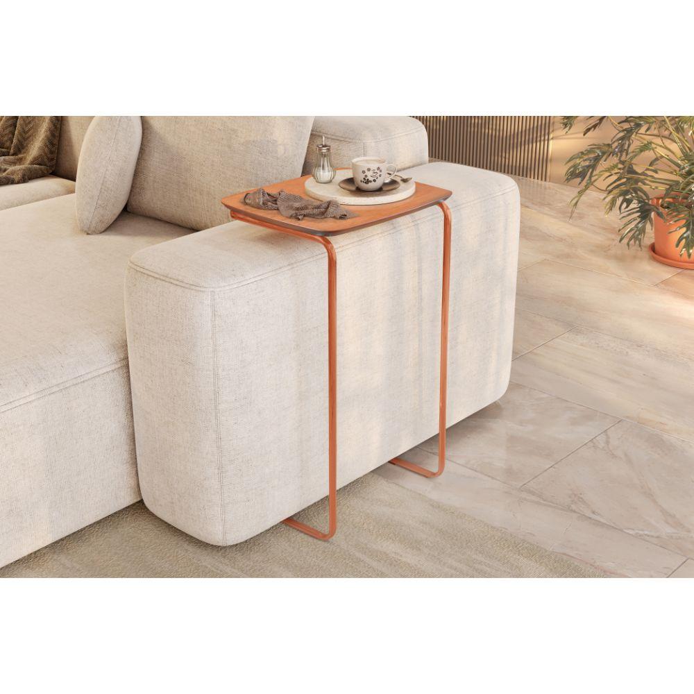 Mesa de Apoio Slim Castanho em Metal Cobre