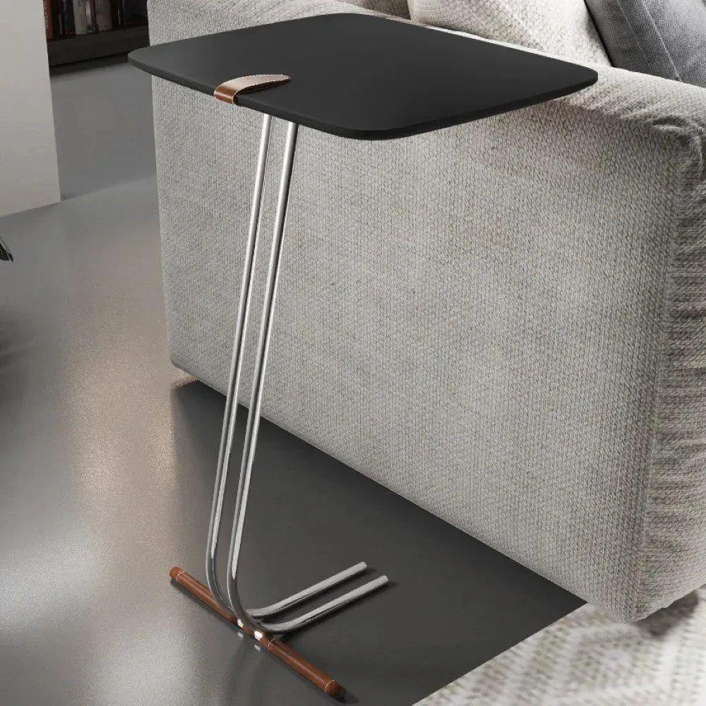 Mesa de Apoio para Sofá Bandeja Preta Base Cromada