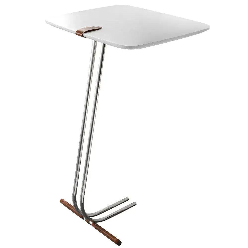 Mesa de Apoio para Sofá Branca com Base em Metal Cromado