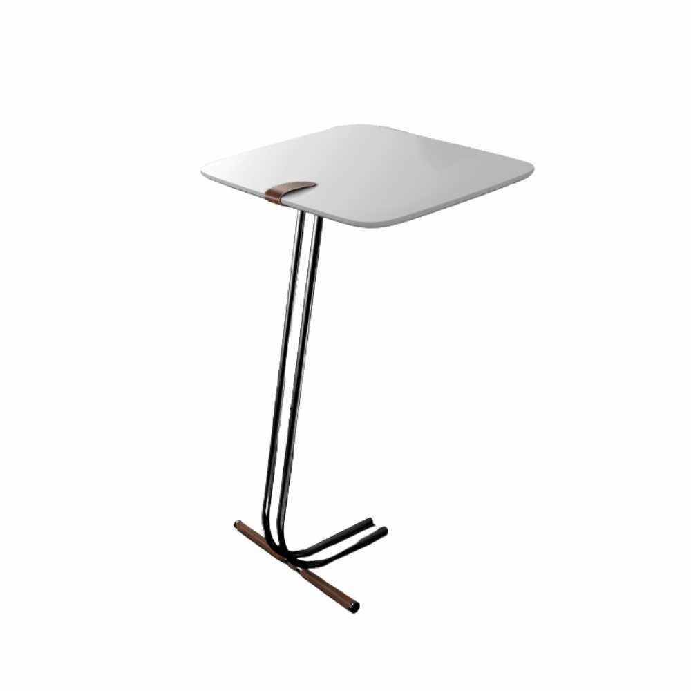 Mesa de Apoio para Sofá Branca com Base em Metal Preto
