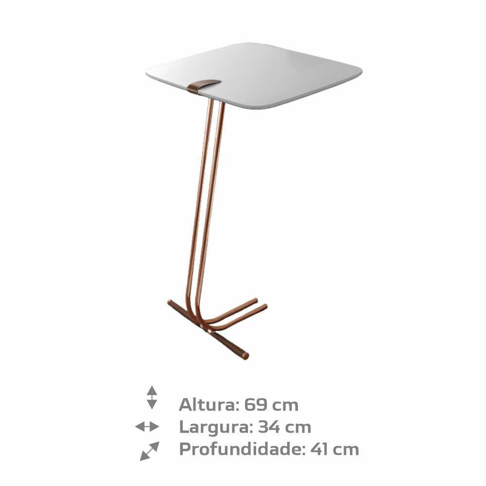 Mesa de Apoio para Sofá Branco com Base em Metal Cobre