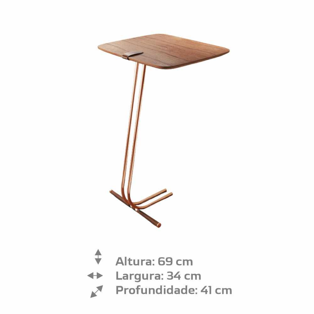 Mesa de Apoio para Sofá Castanho com Base em Metal Cobre