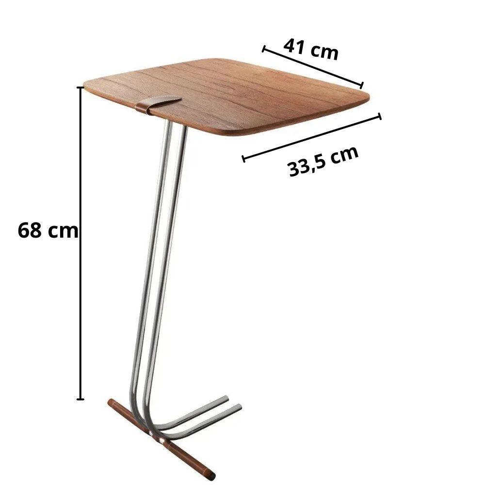 Mesa de Apoio para Sofá Castanho com Base em Metal Cromado