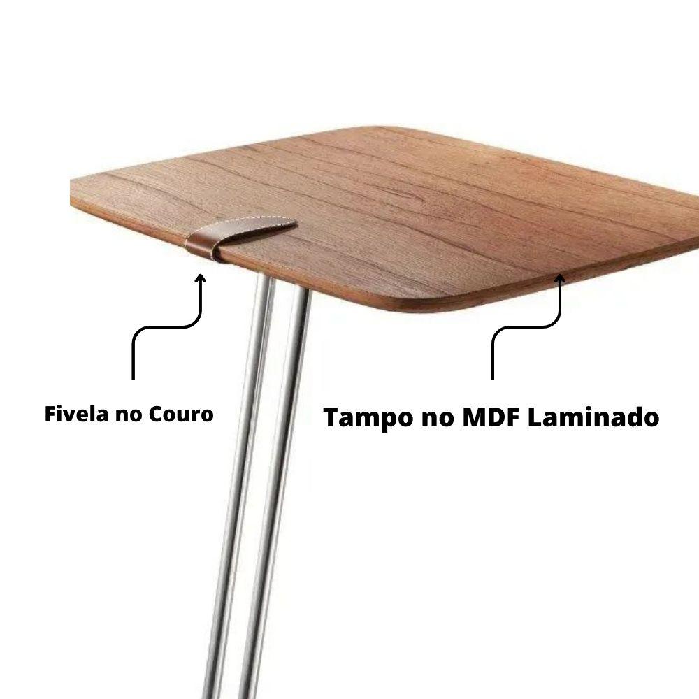 Mesa de Apoio para Sofá Castanho com Base em Metal Cromado