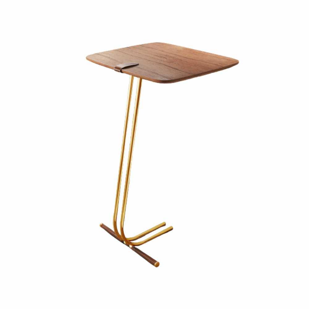 Mesa de Apoio para Sofá Castanho com Base em Metal Dourado