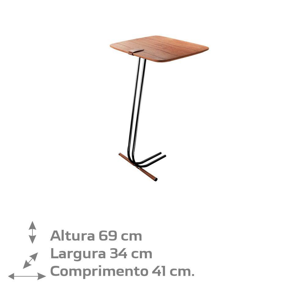 Mesa de Apoio para Sofá Castanho com Base em Metal Preto