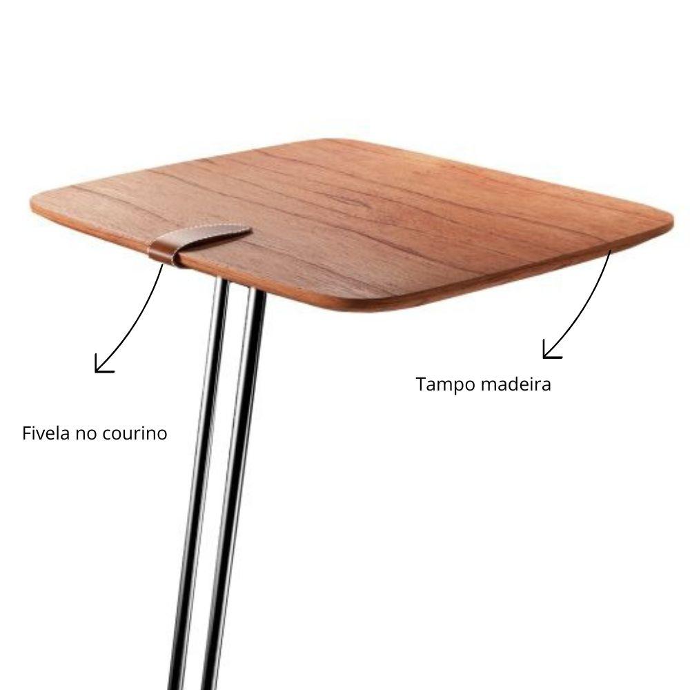 Mesa de Apoio para Sofá Castanho com Base em Metal Preto