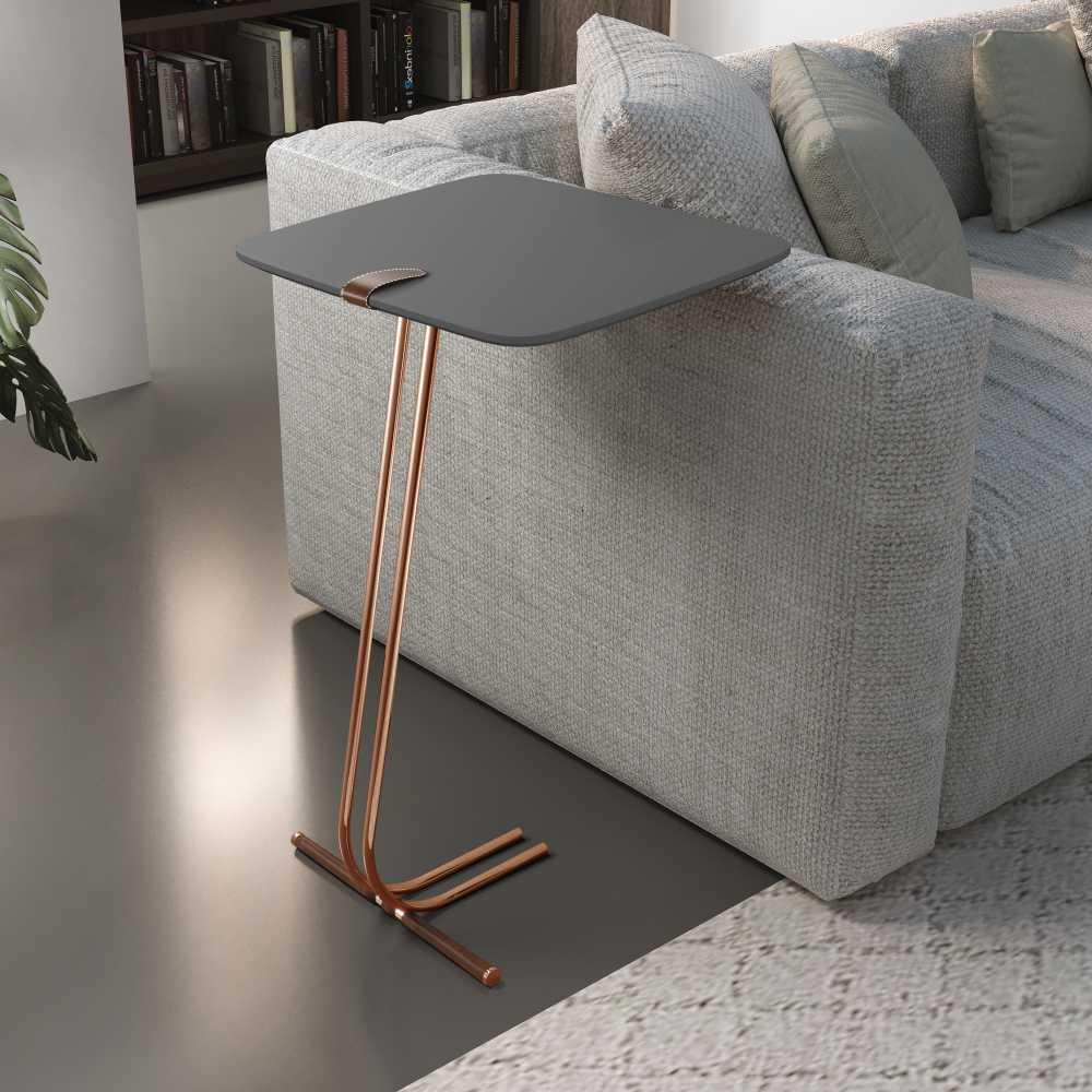Mesa de Apoio para Sofá Concreto com Base em Metal Cobre