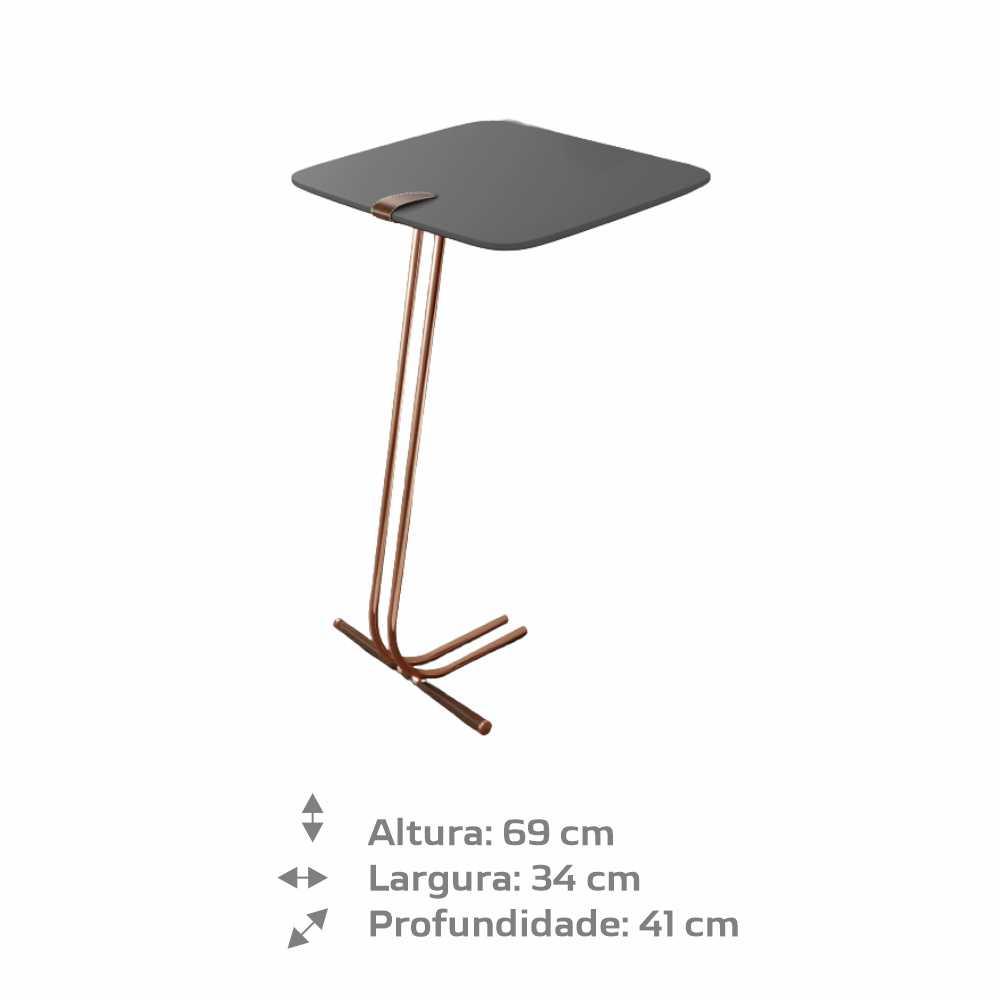 Mesa de Apoio para Sofá Concreto com Base em Metal Cobre