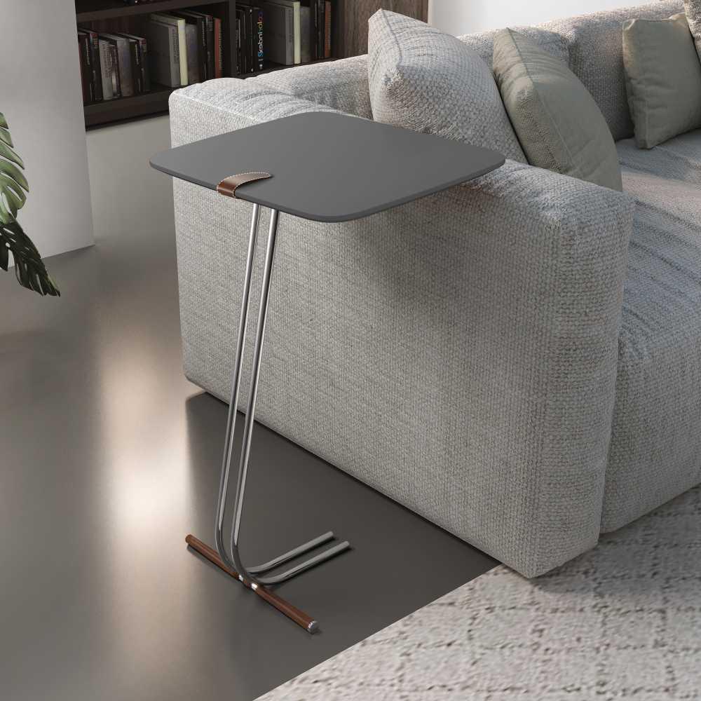 Mesa de Apoio para Sofá Concreto com Base em Metal Cromado