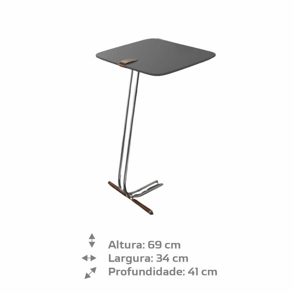 Mesa de Apoio para Sofá Concreto com Base em Metal Cromado