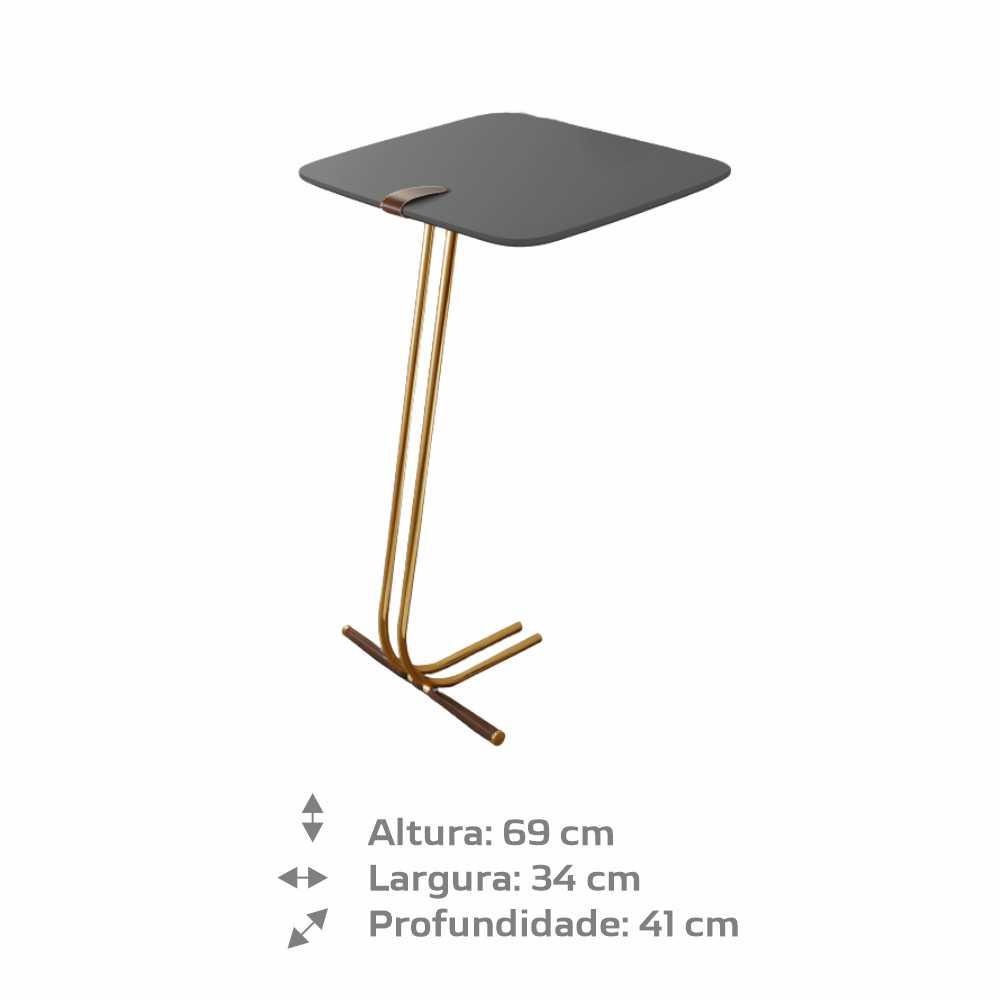 Mesa de Apoio para Sofá Concreto com Base em Metal Dourado