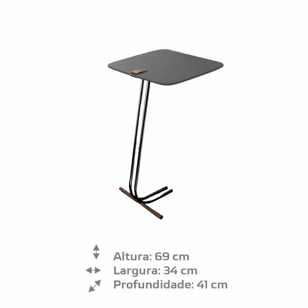 Mesa de Apoio para Sofá Concreto com Base em Metal Preto
