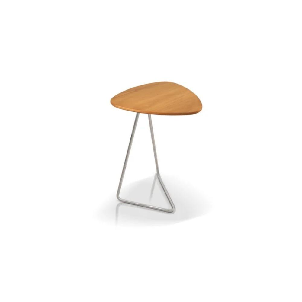 Mesa de Apoio para Sofá Folha Castanho Base Metal Cromado 68 cm