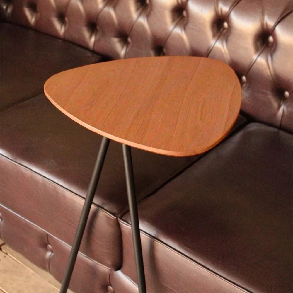 Mesa de Apoio para Sofá Folha Castanho em Metal Preto 69 cm