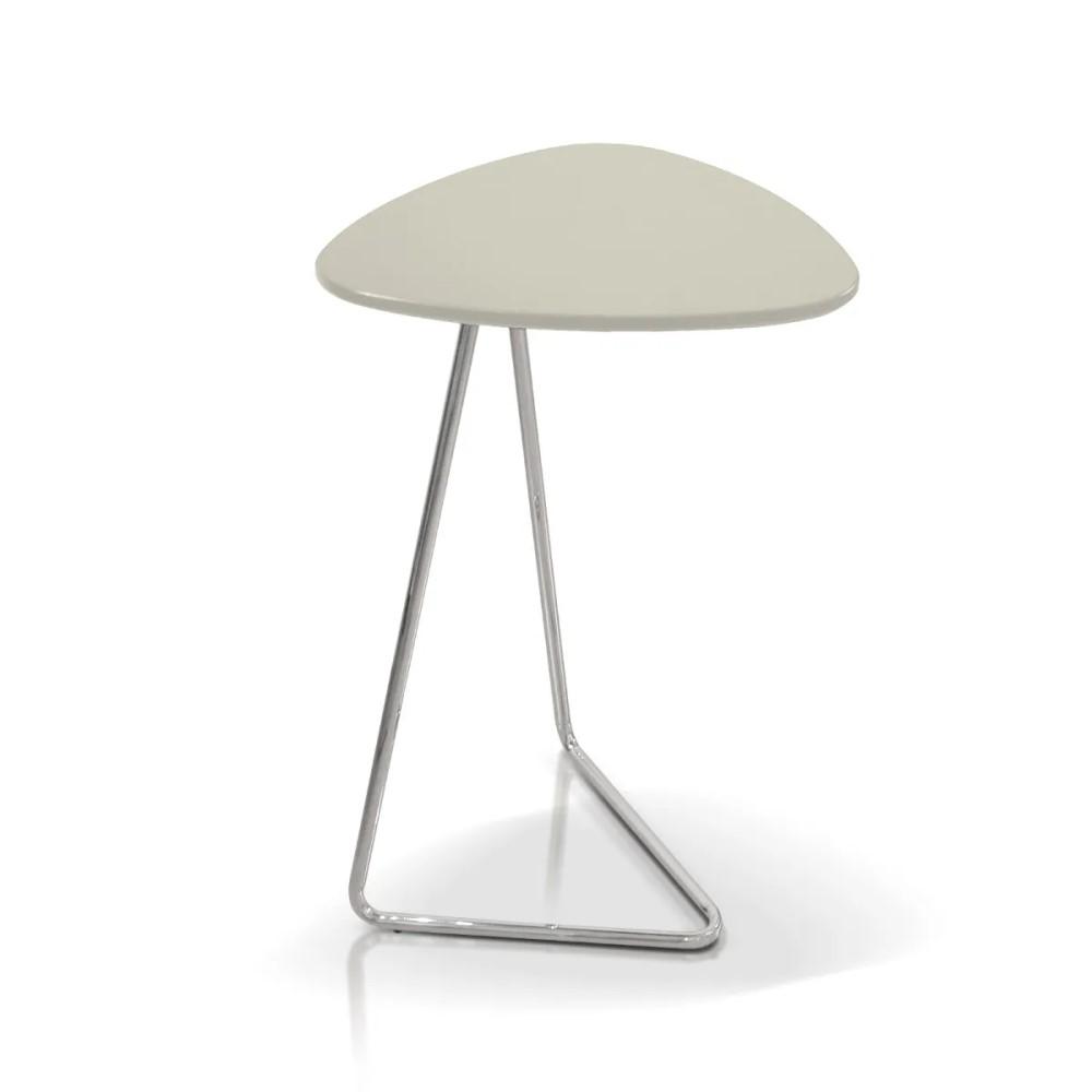 Mesa de Apoio para Sofá Folha Off White Metal Cromado 65 cm